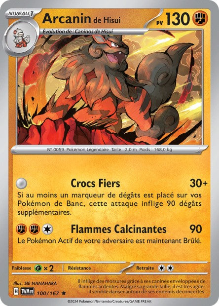 Carte Pokémon Arcanin de Hisui 100/167 TWM Mascarade Crépusculaire EV06 Neuf FR LorenZone