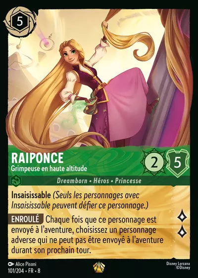 Carte Lorcana - Disney Raiponce, Grimpeuse en haute altitude 101/204 Légendaire Alice Pisoni Chapitre 08 Le Règne de Jafar ROJ Neuf FR LorenZone