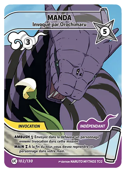 Carte Naruto Mythos MANDA – Invoqué par Orochimaru 102/130 UC 1er Chapitre Neuf FR LorenZone