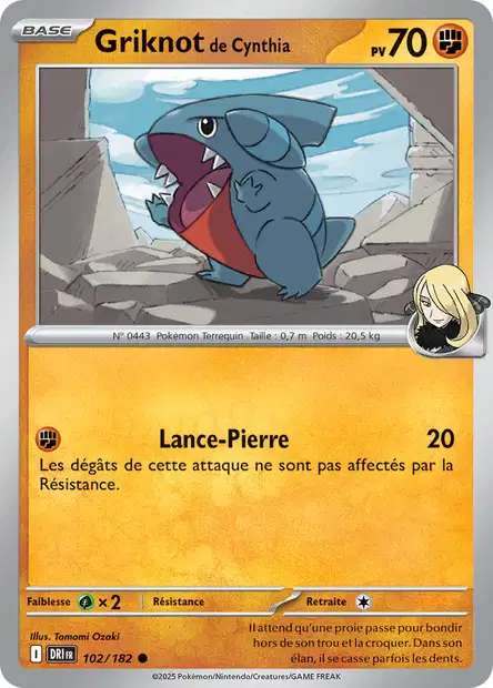 Carte Pokémon Griknot de Cynthia 102/182 DRI Rivalités Destinées EV10 Neuf FR LorenZone
