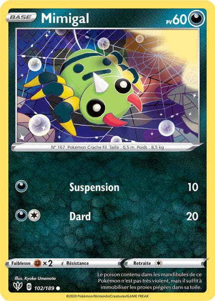 Carte Pokémon Mimigal 102/189 SWSH3 Ténèbres Embrasées EB03 Neuf FR LorenZone