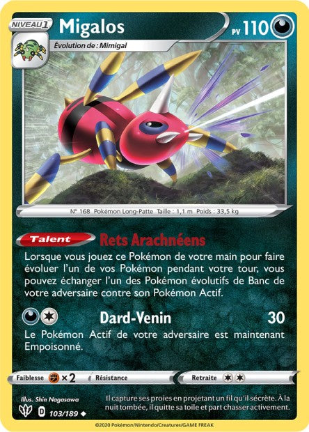 Carte Pokémon Migalos 103/189 SWSH3 Ténèbres Embrasées EB03 Neuf FR LorenZone