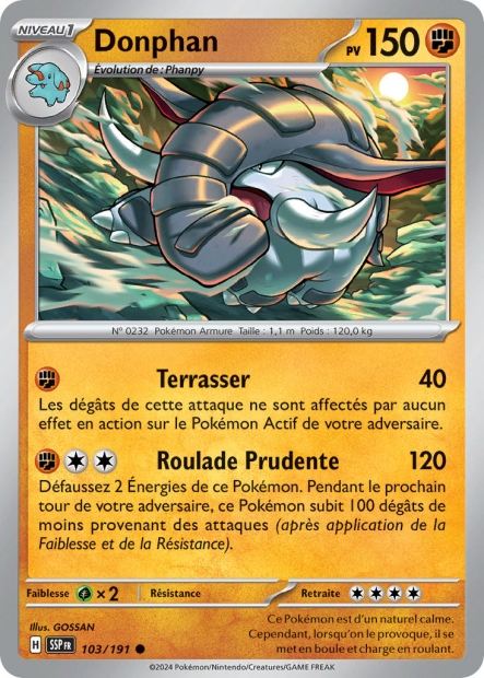 Carte Pokémon Donphan 103/191 SSP Étincelles Déferlantes EV08 Neuf FR LorenZone