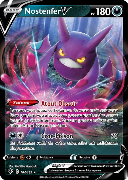 Carte Pokémon Nostenfer V 104/189 SWSH3 Ténèbres Embrasées EB03 Neuf FR LorenZone
