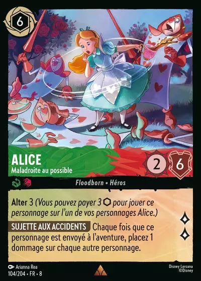 Carte Lorcana - Disney Alice, Maladroite au possible 104/204 Rare Arianna Rea Chapitre 08 Le Règne de Jafar ROJ Neuf FR LorenZone