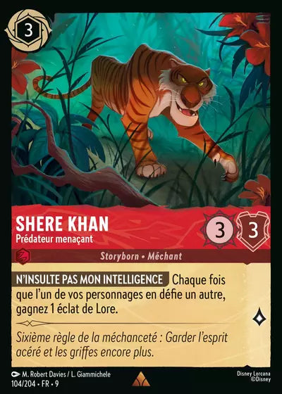 Carte Lorcana - Disney Shere Khan, Prédateur menaçant 104/204 Chapitre 09 Fabuleux FAB Neuf FR LorenZone