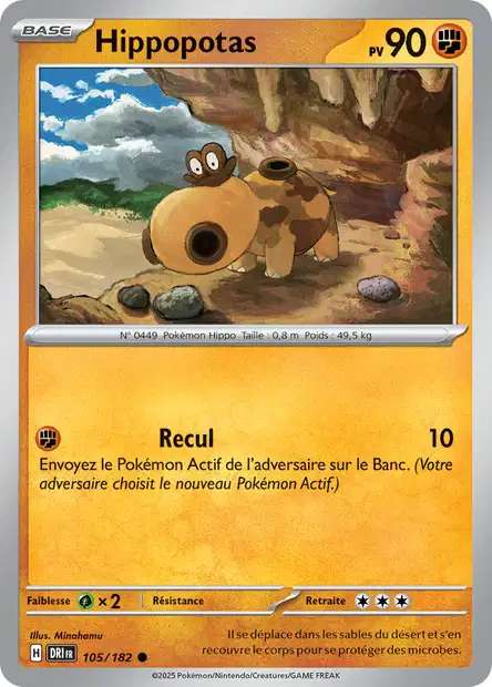 Carte Pokémon Hippopotas 105/182 DRI Rivalités Destinées EV10 Neuf FR LorenZone