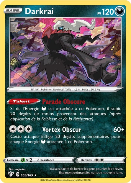 Carte Pokémon Darkrai 105/189 SWSH3 Ténèbres Embrasées EB03 Neuf FR LorenZone