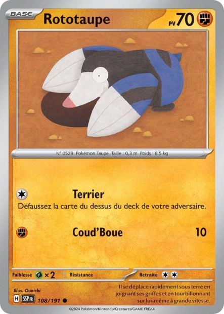 Carte Pokémon Rototaupe 108/191 SSP Étincelles Déferlantes EV08 Neuf FR LorenZone