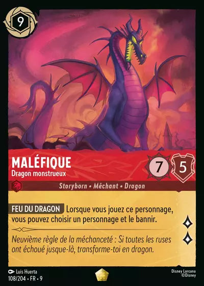 Carte Lorcana - Disney Maléfique, Dragon monstrueux 108/204 Chapitre 09 Fabuleux FAB Neuf FR LorenZone