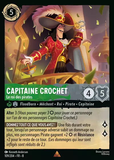 Carte Lorcana - Disney Capitaine Crochet, Le roi des pirates 109/204 Rare Kenneth Anderson Chapitre 08 Le Règne de Jafar ROJ Neuf FR LorenZone