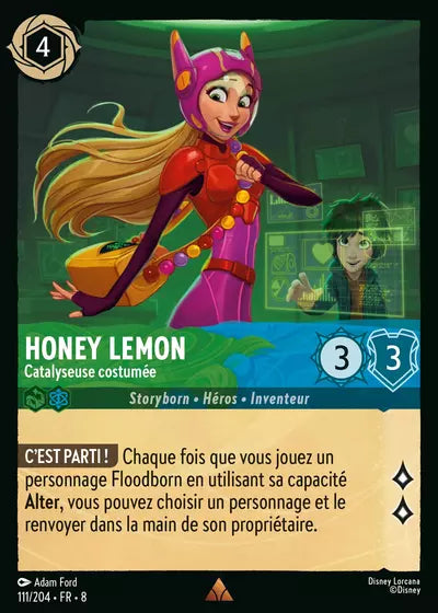 Carte Lorcana - Disney Honey Lemon, Catalyseuse costumée 111/204 Rare Adam Ford Chapitre 08 Le Règne de Jafar ROJ Neuf FR LorenZone