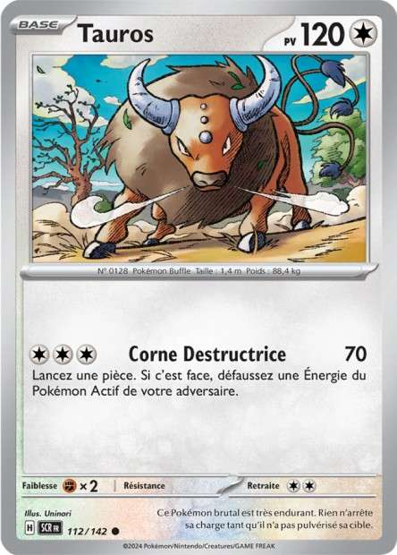 Carte Pokémon Tauros 112/142 SCR Couronne Stellaire EV07 Neuf FR LorenZone