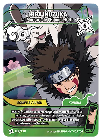 Carte Naruto Mythos KIBA INUZUKA – La Morsure de l’Homme-Bête 113/130 R 1er Chapitre Neuf FR LorenZone