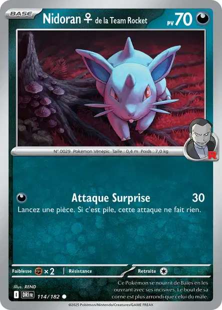 Carte Pokémon Nidoran♀ de la Team Rocket 114/182 DRI Rivalités Destinées EV10 Neuf FR LorenZone