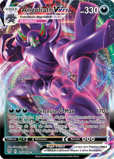 Carte Pokémon Angoliath VMAX 115/189 SWSH3 Ténèbres Embrasées EB03 Neuf FR LorenZone