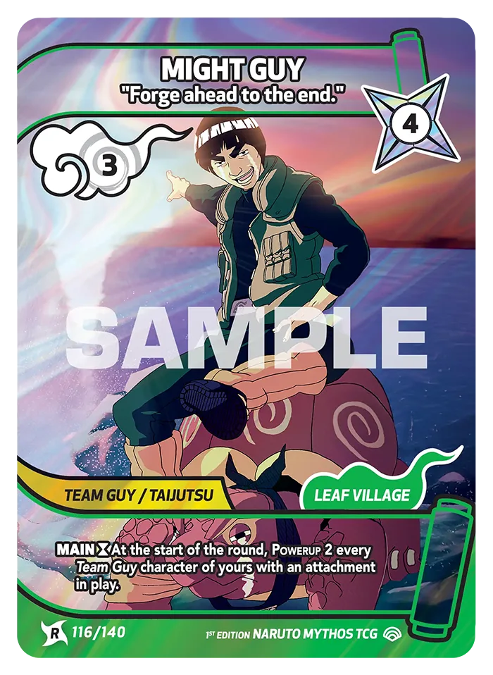 Carte Naruto Mythos Might Guy "Forge ahead to the end." 116/140 Rare Standard Shinobi Shiren 2ème Chapitre Neuf EN LorenZone