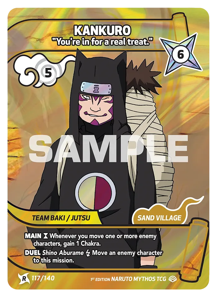 Carte Naruto Mythos Kankuro "You're in for a real treat." 117/140 Rare Standard Shinobi Shiren 2ème Chapitre Neuf EN LorenZone