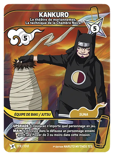 Carte Naruto Mythos KANKURO – Le théâtre de marionnettes, la technique de la Chambre Noire 119/130 R 1er Chapitre Neuf FR LorenZone