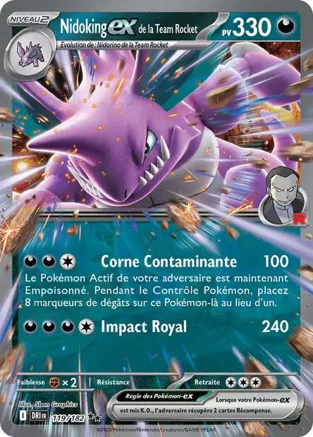 Carte Pokémon Nidoking EX de la Team Rocket 119/182 DRI Rivalités Destinées EV10 Neuf FR LorenZone