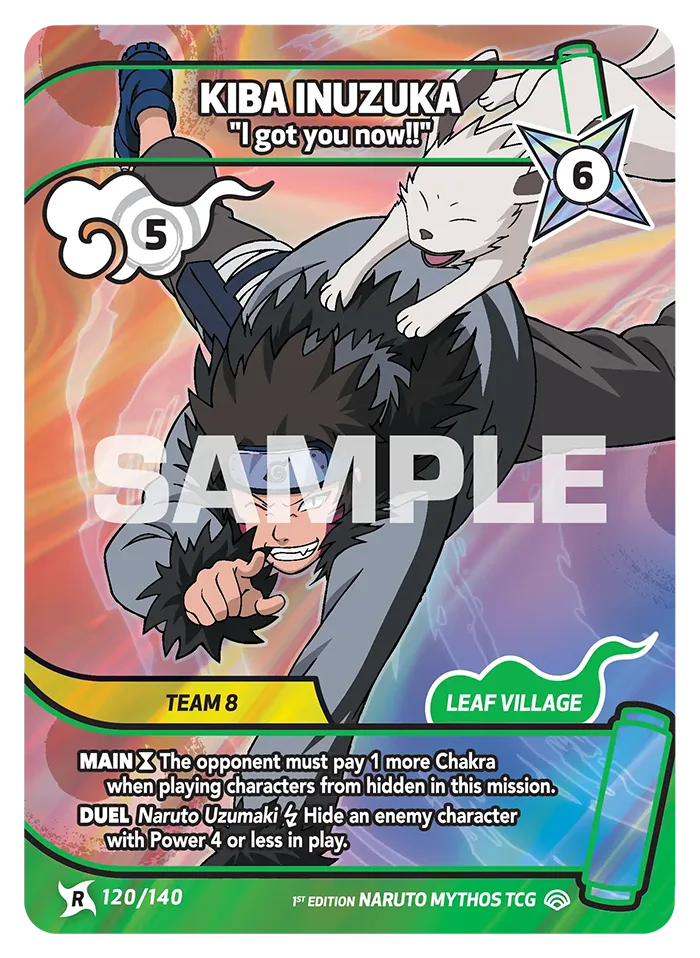 Carte Naruto Mythos Kiba Inuzuka "I can smell you, kid." 120/140 Rare Standard Shinobi Shiren 2ème Chapitre Neuf EN LorenZone