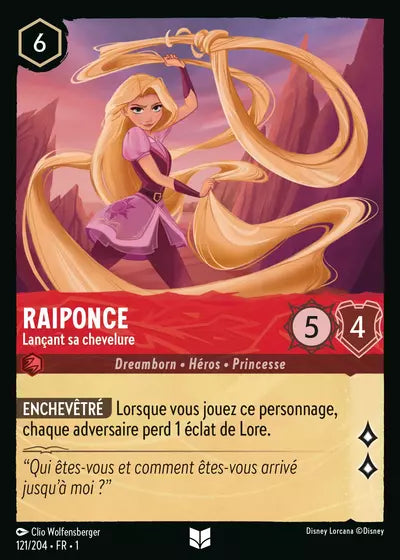 Carte Lorcana - Disney Raiponce, Lançant sa chevelure 121/204 Chapitre 01 Premier Chapitre FC Neuf FR LorenZone