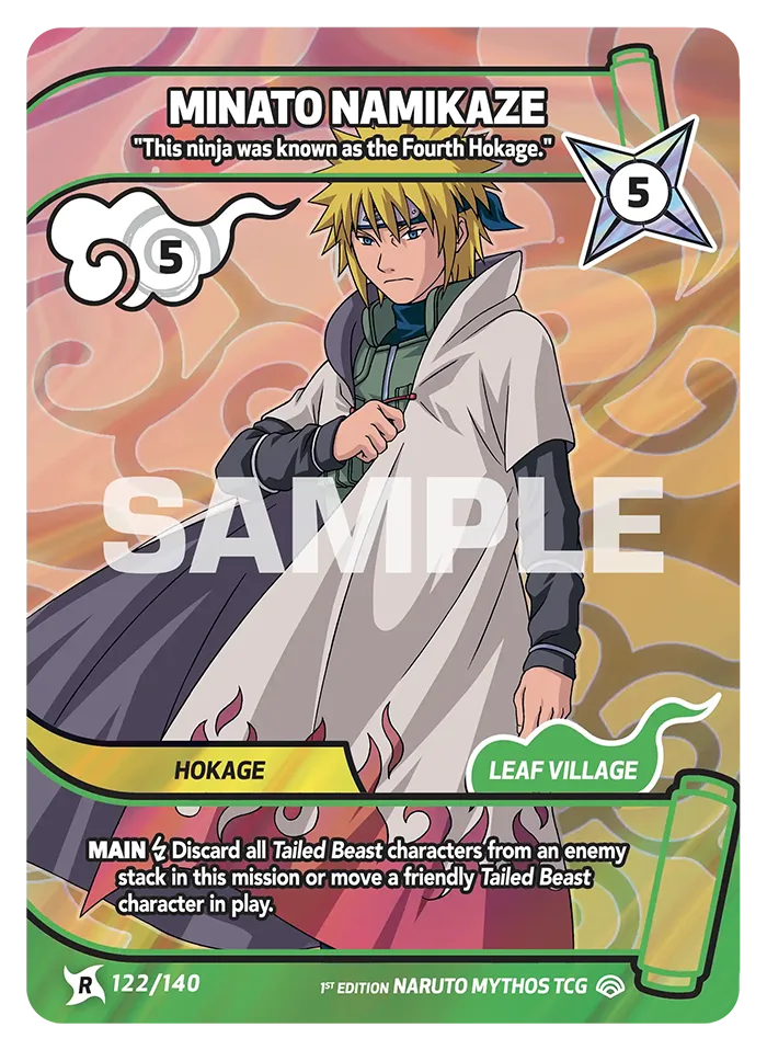 Carte Naruto Mythos Minato Namikaze "This ninja was known as the Fourth Hokage." 122/140 Rare Standard Shinobi Shiren 2ème Chapitre Neuf EN LorenZone