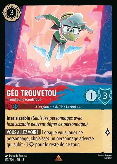 Carte Lorcana - Disney Géo Trouvetou, Inventeur excentrique 123/204 Rare Pietro B. Zemelo Chapitre 08 Le Règne de Jafar ROJ Neuf FR LorenZone