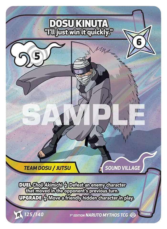 Carte Naruto Mythos Dosu Kinuta "I'll just win it quickly." 125/140 Rare Standard Shinobi Shiren 2ème Chapitre Neuf EN LorenZone