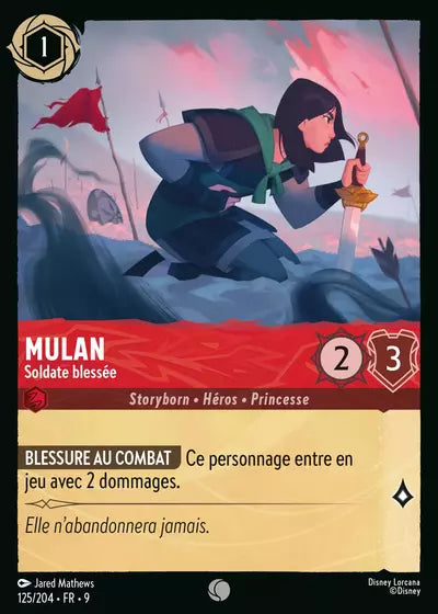 Carte Lorcana - Disney Mulan, Soldate blessée 125/204 Chapitre 09 Fabuleux FAB Neuf FR LorenZone