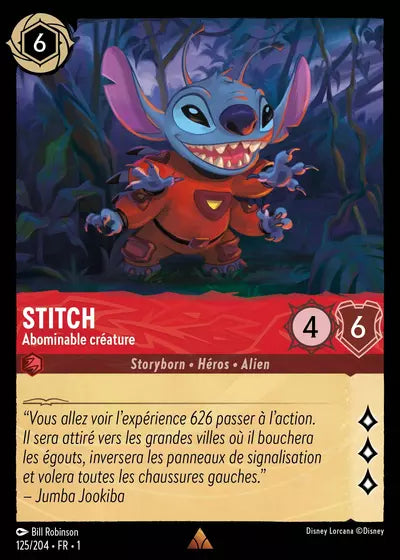Carte Lorcana - Disney Stitch, Abominable créature 125/204 Chapitre 01 Premier Chapitre FC Neuf FR LorenZone