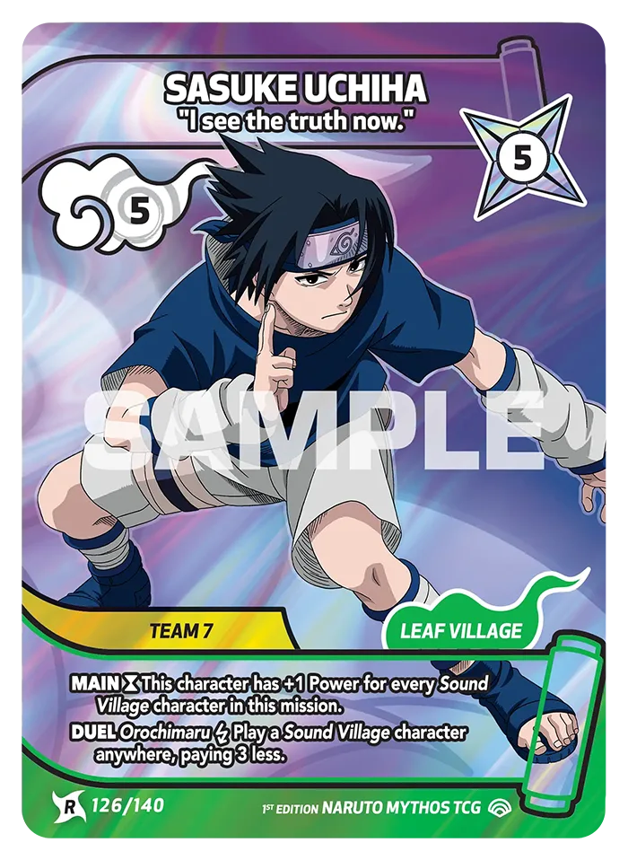Carte Naruto Mythos Sasuke Uchiha "I can see." 126/140 Rare Standard Shinobi Shiren 2ème Chapitre Neuf EN LorenZone
