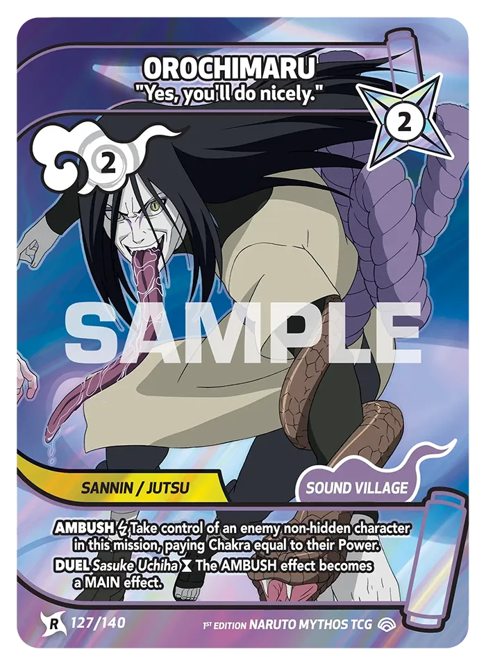 Carte Naruto Mythos Orochimaru "Yes, you'll do nicely." 127/140 Rare Standard Shinobi Shiren 2ème Chapitre Neuf EN LorenZone