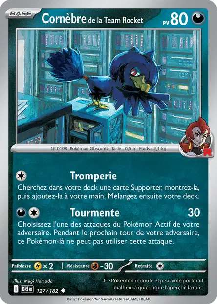 Carte Pokémon Cornèbre de la Team Rocket 127/182 DRI Rivalités Destinées EV10 Neuf FR LorenZone