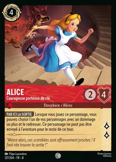 Carte Lorcana - Disney Alice, Courageuse porteuse de clé 127/204 Commune Filipe Laurentino Chapitre 08 Le Règne de Jafar ROJ Neuf FR LorenZone