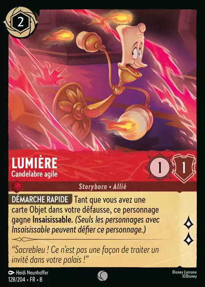 Carte Lorcana - Disney Lumière, Candelabre agile 128/204 Commune Heidi Neunhoffer Chapitre 08 Le Règne de Jafar ROJ Neuf FR LorenZone