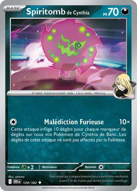Carte Pokémon Spiritomb de Cynthia 129/182 DRI Rivalités Destinées EV10 Neuf FR LorenZone
