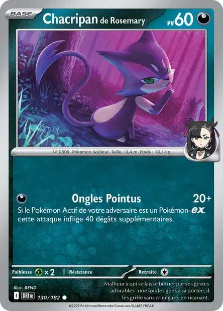 Carte Pokémon Chacripan de Rosemary 130/182 DRI Rivalités Destinées EV10 Neuf FR LorenZone