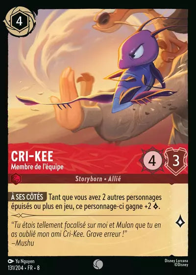 Carte Lorcana - Disney Cri-Kee, Membre de l'équipe 131/204 Commune Yu Nguyen Chapitre 08 Le Règne de Jafar ROJ Neuf FR LorenZone