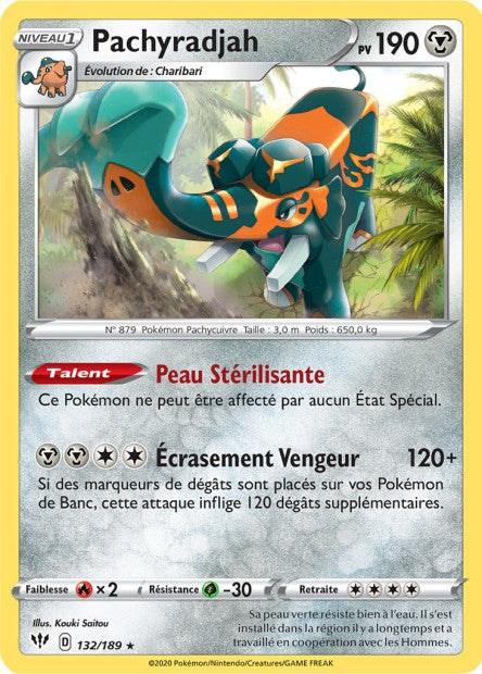 Carte Pokémon Pachyradjah 132/189 SWSH3 Ténèbres Embrasées EB03 Neuf FR LorenZone