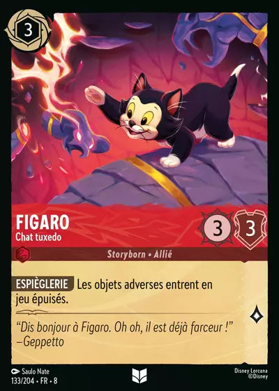 Carte Lorcana - Disney Figaro, Chat tuxedo 133/204 Peu Commune Saulo Nate Chapitre 08 Le Règne de Jafar ROJ Neuf FR LorenZone
