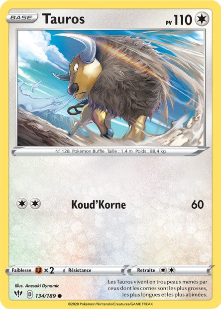 Carte Pokémon Tauros 134/189 SWSH3 Ténèbres Embrasées EB03 Neuf FR LorenZone