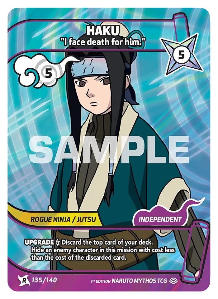 Carte Naruto Mythos Haku "I face death for him." 135/140 Rare Standard Shinobi Shiren 2ème Chapitre Neuf EN LorenZone