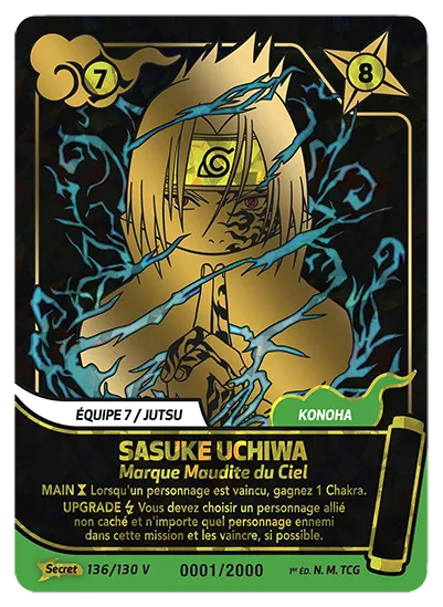 Carte Naruto Mythos SASUKE UCHIWA – Tu m’énerves. (numérotée) 136/130 V Secret Gold 1er Chapitre Neuf FR LorenZone