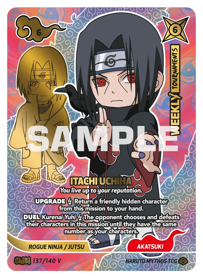 Carte Naruto Mythos Itachi Uchiha "You live up to your reputation." 137/140 Chibi Chibi Shinobi Shiren 2ème Chapitre Neuf EN LorenZone