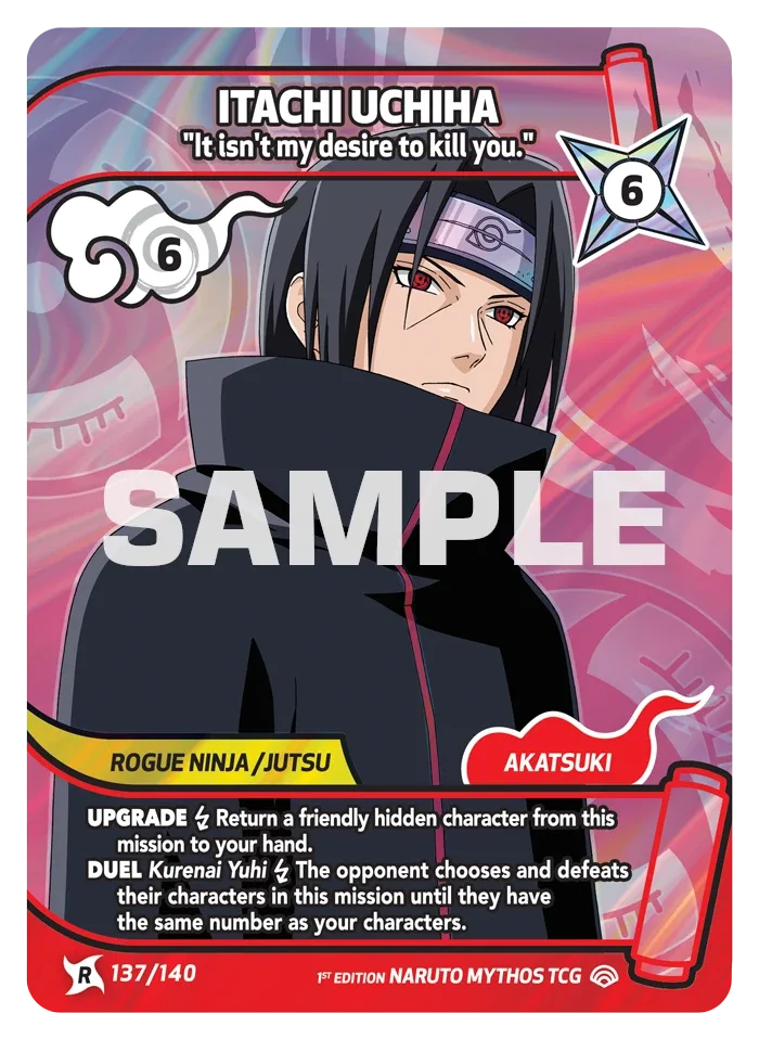 Carte Naruto Mythos Itachi Uchiha "You live up to your reputation." 137/140 Rare Standard Shinobi Shiren 2ème Chapitre Neuf EN LorenZone