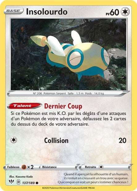 Carte Pokémon Insolourdo 137/189 SWSH3 Ténèbres Embrasées EB03 Neuf FR LorenZone