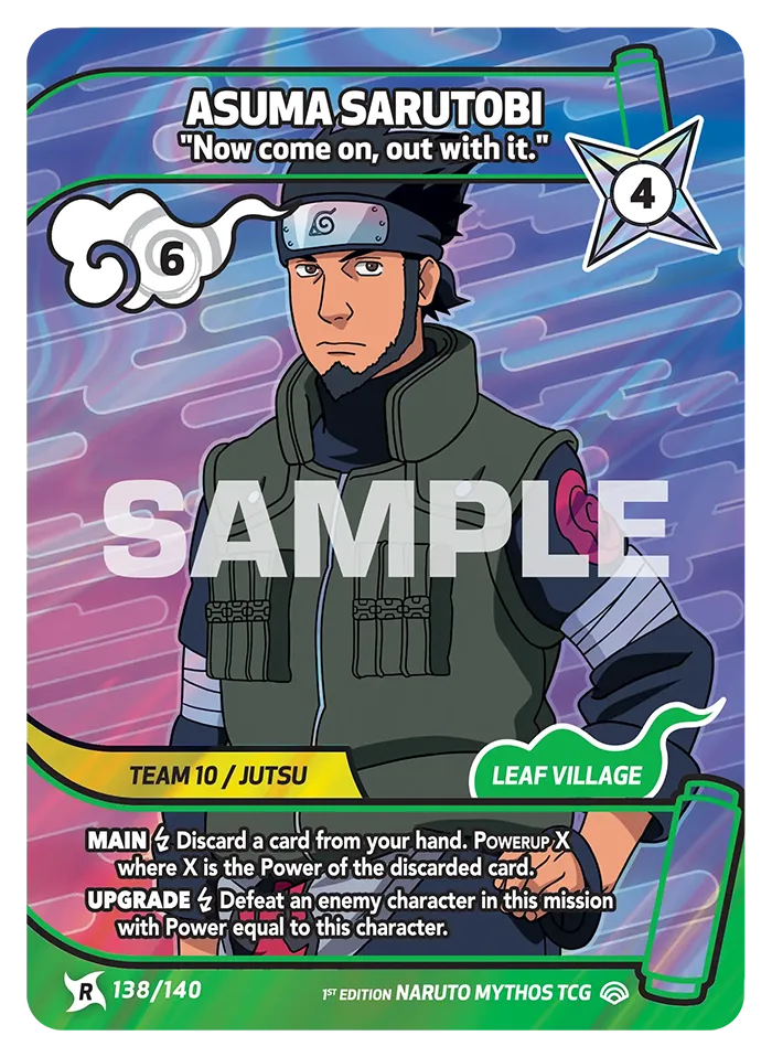 Carte Naruto Mythos Asuma Sarutobi "Now come on, out with it." 138/140 Rare Standard Shinobi Shiren 2ème Chapitre Neuf EN LorenZone