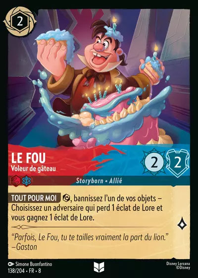 Carte Lorcana - Disney Le Fou, Voleur de gâteau 138/204 Peu Commune Simone Buonfantino Chapitre 08 Le Règne de Jafar ROJ Neuf FR LorenZone
