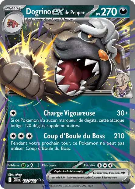 Carte Pokémon Dogrino EX de Pepper 139/182 DRI Rivalités Destinées EV10 Neuf FR LorenZone